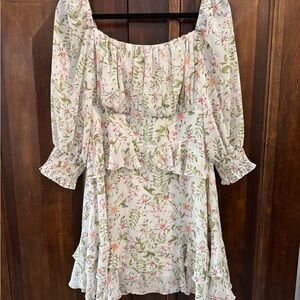 Lovely Floral Ruffle Dress with 3/4 Sleeves